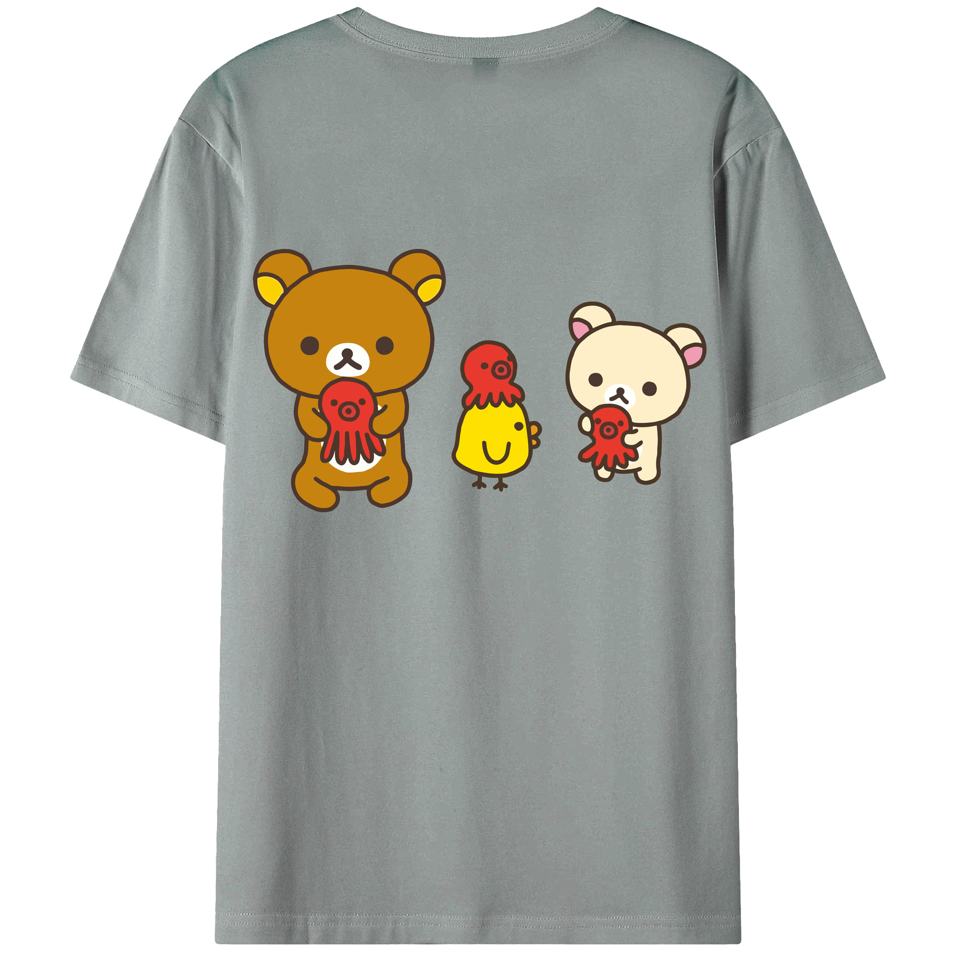 （画像用） リラックマ リラックマ キイロイトリ Rilakkuma Korilakkuma Kiiroitori 綿100％ メンズ半袖Tシャツ（バックプリント） 通気性